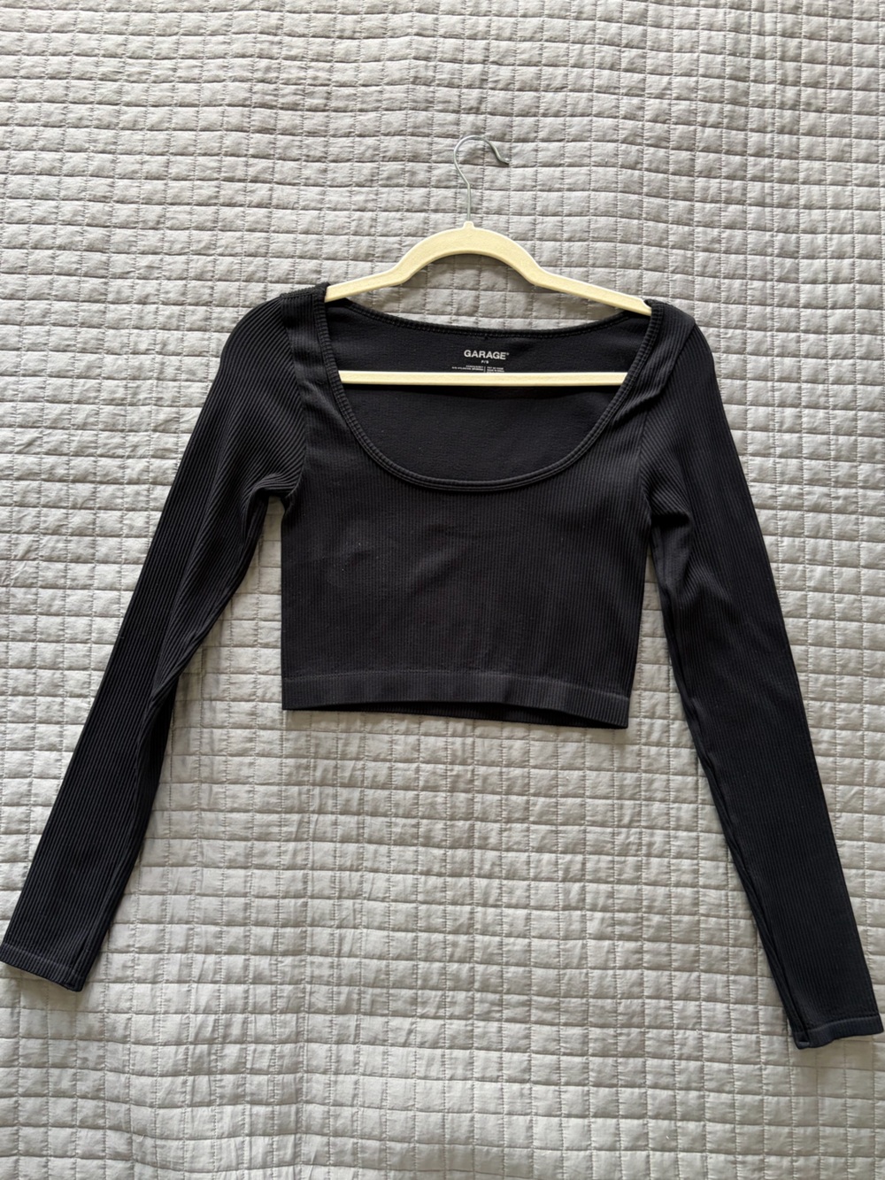 Garage Black Ribbed Long-Sleeve Crop Top